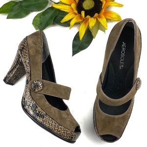 AEROSOLES Bend Point Suede SnakeSkin Leather Heels